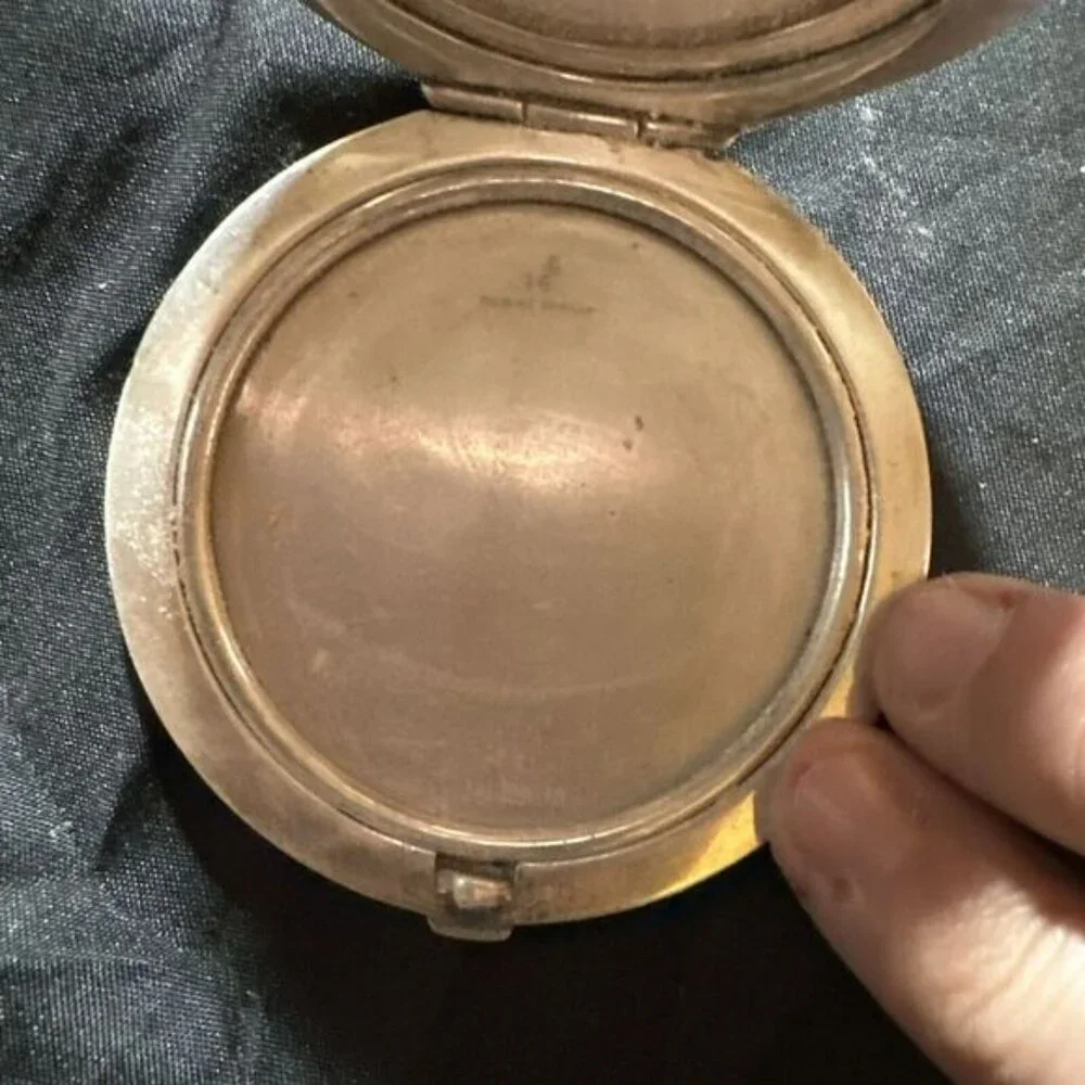 Rare Vintage Turner & Simpson Sterling Silver Guilloche Enamel Makeup Compact